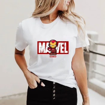 2021Fashion Nye Marvel T-Shirt til Sommeren Kvinder kortærmet Tegnefilm Ironman Print Superhelt t-shirts Dame S-3XL Løs Hvid T-shirts