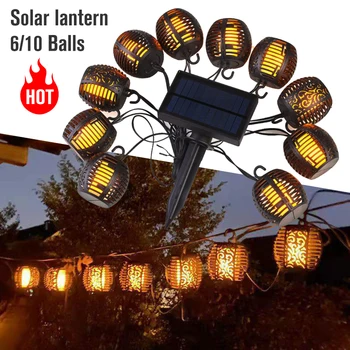 2021New Sol Lys Udendørs Solar LED String Lys Vandtæt Hænge Lanterne Flimrende Lys Flamme Gårdhave Dekoration