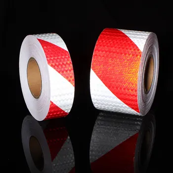 20cmx10m Små Skinnende Pladsen Selvklæbende Reflekterende advarselsbånd Rød Hvid Twill Reflekterende Sikkerhed Synlighed PVC-Klistermærker