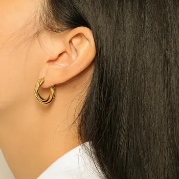 20mm Unikke fed twist hoop øreringe Guld belagt 316L rustfrit stål øreringe til kvinder