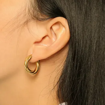 20mm Unikke fed twist hoop øreringe Guld belagt 316L rustfrit stål øreringe til kvinder
