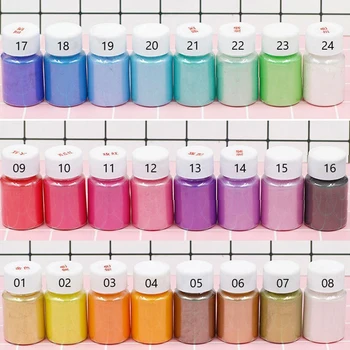 24 Farver Pearl Pigment Pulver Perlemors Glimmer Farvestoffer, Harpiks Farve til smykkefremstilling Art Af Kunst Forsyninger