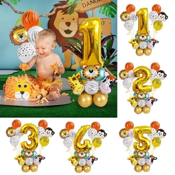 27pcs Jungle Dyr Balloner Sæt Chrome-Metallic Latex Ballon 12 tommer Guld Antal Globos Børn, fødselsdagsfest, Baby Shower Indretning