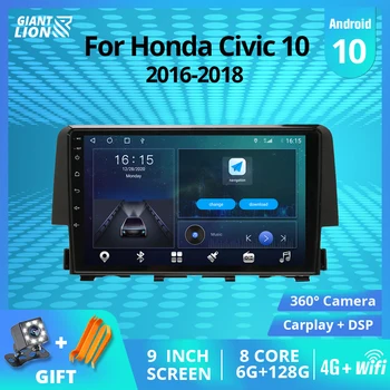 2DIN Android10.0 Bil Radio For Honda Civic 10 2016-2018 GPS-Navigation, Stereo Receiver DSP Auto Radio Bil Video INGEN 2DIN DVD-IGO