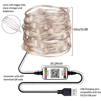 2M-20M USB LED String Lys Guirlande Fe Lys Bluetooth-App Control kobbertråd String Lampe Garland Hjem Jul Indretning Lampe