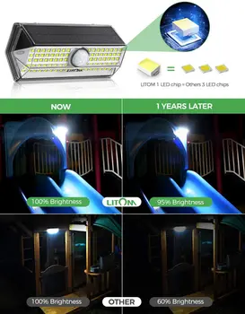 2STK LITOM 100 LED Opgraderet Sol Lys 4 Belysning Tilstande, IP67 Vandtæt Motion Sensor Udendørs Sol Væg Lamper til Haven Park