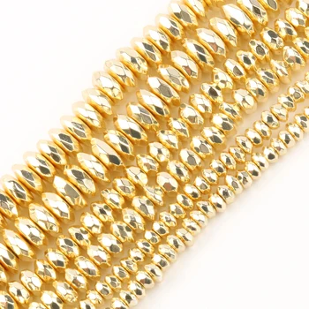 3 4 6 8mm 9K Guld Facetslebet Abacus Galdesten Sten Perler Spacer Løs Naturlige Perler Til Smykker at Gøre DIY Armbånd Tilbehør
