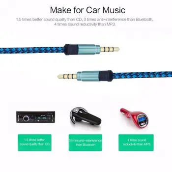 3,5 mm AUX lydkabel 3,5 mm Højttaler Kabel 4 Pole Flettet Nylon Hovedtelefon Bil MP3-AUX-Extension Kabel-Mand
