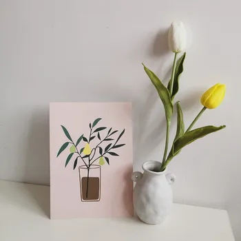 3 Plader Tulip Vase Morandi Farve Dekoration Postkort Sæt koreanske Kunst-Kort, Blomster DIY Væggen Soveværelse Foto Rekvisitter Papirvarer