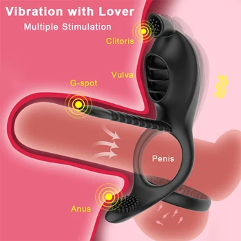 3-i-1-Penis Ring med Vibrator Dobbelt Pik Forsinke Ejakulation Klitoris Stimulator Cunnilingus Penis Ring Pungen sexlegetøj for Par