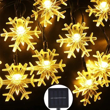 30 Led Solar String Lys Udendørs Vandtæt Til Haven Dekoration Jul Krans Sol Snefnug Lampe Fe Strip Light