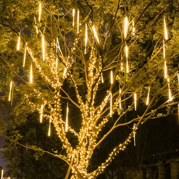 30CM 8 Rør 144 LED String Lys Solar Udendørs Bruser Meteor Regn Vandtæt til Træet Bryllup julefrokost Dekoration