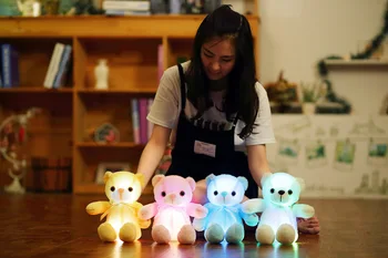 30cm Kreative lyser LED Bamse tøjdyr Plush Legetøj Farverige Glødende Julegave for Børn Pude