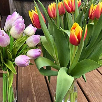 30stk Flerfarvede 14 Tommer Silke Kunstige Tulipaner Blomster til Fest Hjem Dekoration