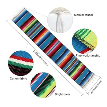 35X213cm Bomuld Mexicanske Tabel Flag Tæppe Rainbow Strip Linje Vævet Tæppe Tabel Flag Bed Flag Dugen Picnic Mat Hjem Deco -