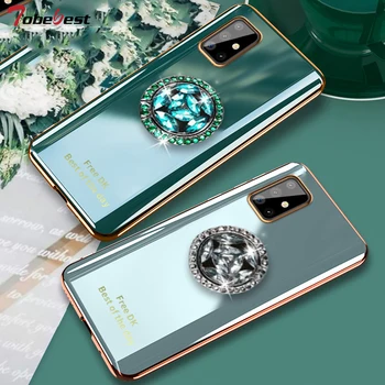 360 Diamond Finger Ring Plating Silikone Phone Case For Samsung Galaxy A51-A71-A01 A11 A21 A21S A31 A41 A81 A91 Blødt TPU Cover