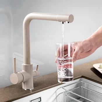 360 Graders Rotation messing drikker filtreret vand køkkenarmatur Bøje&Dobbelt højre vinkel Højre vinkel Hane køkkenvask tryk