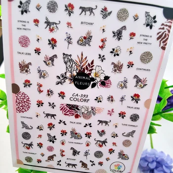 3D Animal Flower Nail Art Stickers Leopard Floret Kronblade Breve Fortsatte Selvklæbende Manicure Decals Skydere Til Negle
