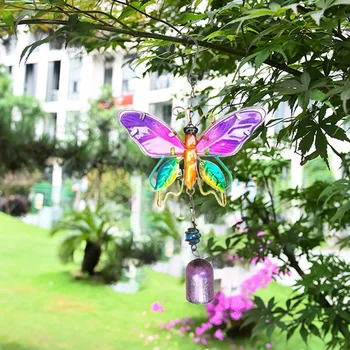 3D Hængende Metal Butterfly Perle Bell Wind Chime Håndværk Hånd Malet Jern Art Sommerfugl Windbells Vinduet Hjem Værftet Dekoration