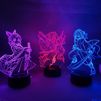 3D Led Nat Lys Demon Slayer Anime Figur RGB Neon Fødselsdag Gaver Lava Lamper Soveværelse Manga Taber Dekoration Kimetsu Ingen Yaiba