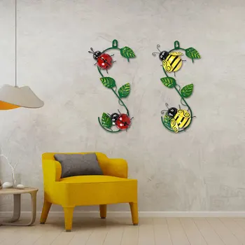 3D-Metal Bi Grønne Blade Væg Kunst, Indretning, Have, Udendørs Miniaturas Skulptur Bee Væggen Hængende Ornamenter Til Room Decor