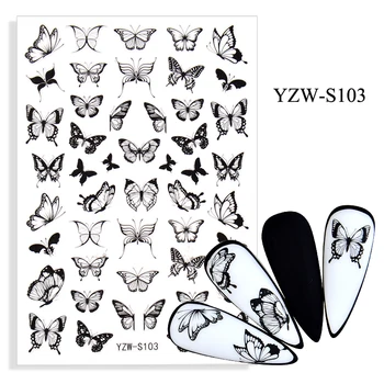 3D Negle Sticker Sort Hvid Sommerfugl Flyve Nail Art Dekorationer Skyder Folie Klistermærker Klistermærker Manicure Tilbehør