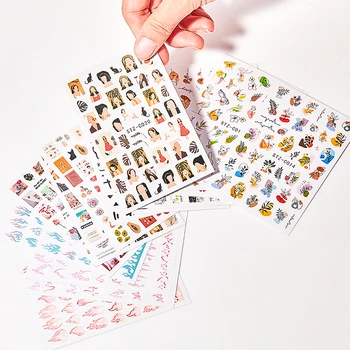 3D Negle Stickers Kvinder Står over for Abstrakte Forlade Design Skydere Papir Nail Art Dekoration Gel Polish Manicure Klistermærker