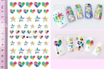 3D Stickers til Negle Farverige Kærlighed Hjerte Pentagram Design Nail Art Dekorationer Folie Decals Manicure Tilbehør Decoraciones