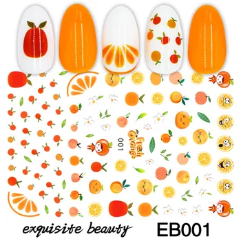3D Stickers til Negle Sommer Mode Mærkat Tegnefilm Frugt Orange Design Nail Art Dekorationer Folie Wrap Manicure Tilbehør