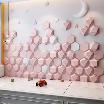 3D sengens Hovedgærde Wall Sticker Sekskantet Soveværelse Indretning selvklæbende Tapet Baggrund vægdekoration Bed Dekoration King
