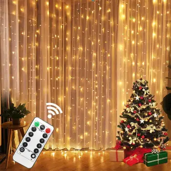 3M LED kulørte Lamper Garland Gardin Lampe Fjernbetjening USB-String Lys Krans på Vinduet Jul Pynt til Hjemmet