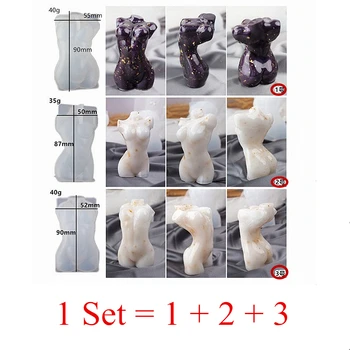 3Pcs 3D Menneskelige Krop Silikone Formen Kvindelige Nøgne Krop DIY Art Skulptur Duft Form for Stearinlys Gør