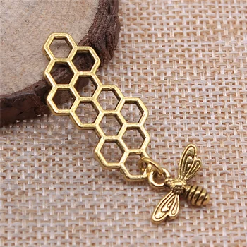 3Pcs 45x15mm Honeycomb Bee Charms Antique Jewelry Making DIY Handmade Craft