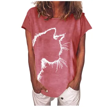 3XL Søde Kat Print Kvinder T-Shirt 2021 Nye Sommer Korte Ærmer O-Neck Tee Casual Løs O-Hals Top Bomuld Ladies T-Shirt Plus Størrelse