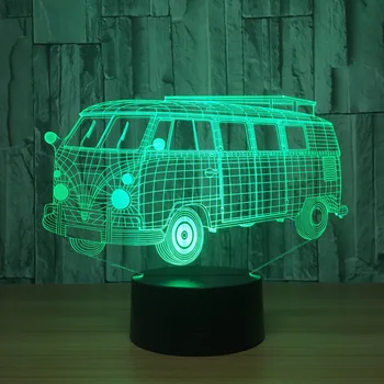 3d Visuel Illusion Camping Bus LED-Lampe i Transparent Akryl Nat Lys Led Lampa 7 Farve Skiftende Touch Tabel Bulbing Værelses Lampe