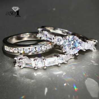 3pcs YaYI Fine Smykker Mode Prinsesse Cut 10*10mm Hvid Cubic Zirkonia Sølv Farve Engagement Bryllup Part Par Ringe