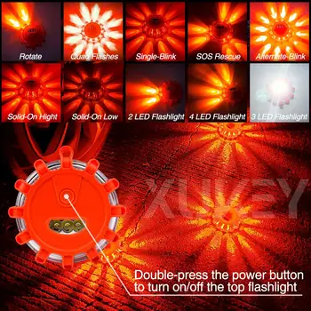 3x Nødsituation Sikkerhed Blusser Magnetiske 15 LED 9-Tilstande Vej Flare Advarsel Blinker Nat Lys Til Bil, Båd Gult Lys