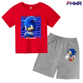 3~14Year Drenge motionTwo Stykker T-shirt + shorts Toddler Drenge bomuld, der passer Barnet Sonic passer til Børn Tegnefilm Sommeren Fabrik, engros