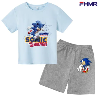 3~14Year Drenge motionTwo Stykker T-shirt + shorts Toddler Drenge bomuld, der passer Barnet Sonic passer til Børn Tegnefilm Sommeren Fabrik, engros