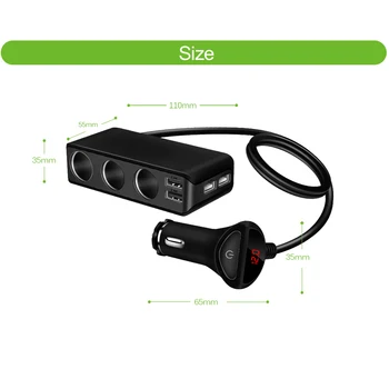 4 USB-Port 3-Vejs Bil Lighter Stik Splitter 120W Udgangseffekt Adapter 12~24V Oplader til Hurtig Opladning Voltmeter Skærmen