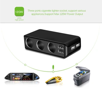 4 USB-Port 3-Vejs Bil Lighter Stik Splitter 120W Udgangseffekt Adapter 12~24V Oplader til Hurtig Opladning Voltmeter Skærmen