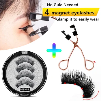 4 magnetiske øjenvipper med magneter genanvendelige 3D håndlavet falske øjenvipper, naturlig kort magnet vipper med magnet eyelash pincet