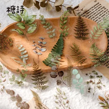 40 Stk Blomster Og Plante Sticker Sæt PET Gennemsigtig Dekorative Stickers Til Scrapbooking, Art Diy Håndværk