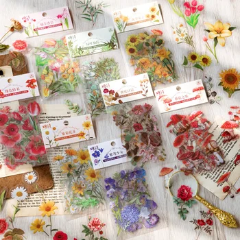 40 Stk Blomster Og Plante Sticker Sæt PET Gennemsigtig Dekorative Stickers Til Scrapbooking, Art Diy Håndværk