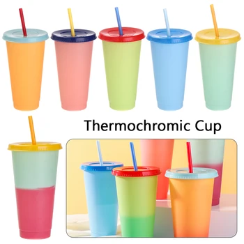 473/710ml Genanvendelige Thermochromic Cup Flerfarvet Plast Halm Og Juice Misfarvning Flerfarvet Udendørs Bærbare Enkelt Krus