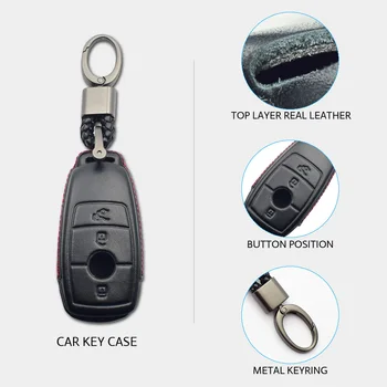 4D Læder Bil vigtig Sag For Mercedes Benz 2016 E-Klasse 2018 S-Klasse 3 Knapper Smart Remote Fob Dække Nøglering Taske Auto Tilbehør