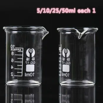 4STK 5/10/25/50 ml Pyrex Glas bægerglas Borosilicate GG-17 Uddannet Bægre Måling af Glas Kemi Bægre