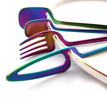 4stk Rainbow Spise Ske, Gaffel Tabel Hjem Køkken Bordet Indretning ik Sæt, Is, Desserter, Suppe Og Bruge køkken værktøjer