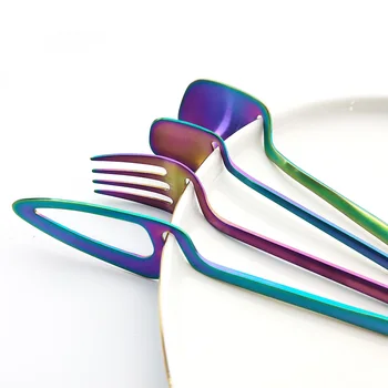 4stk Rainbow Spise Ske, Gaffel Tabel Hjem Køkken Bordet Indretning ik Sæt, Is, Desserter, Suppe Og Bruge køkken værktøjer