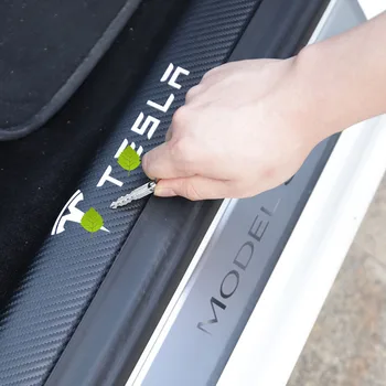 4stk/Sæt Bilen Døren Pedal Protector Mærkat 3D Carbon Fiber Læder Tærskel Strip for Tesla Model 3 Bil Styling Tilbehør